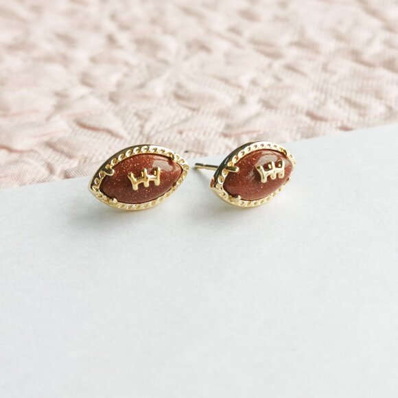 Kendra Scott Football Orange Goldstone Stud Earrings - Picture 3 of 3